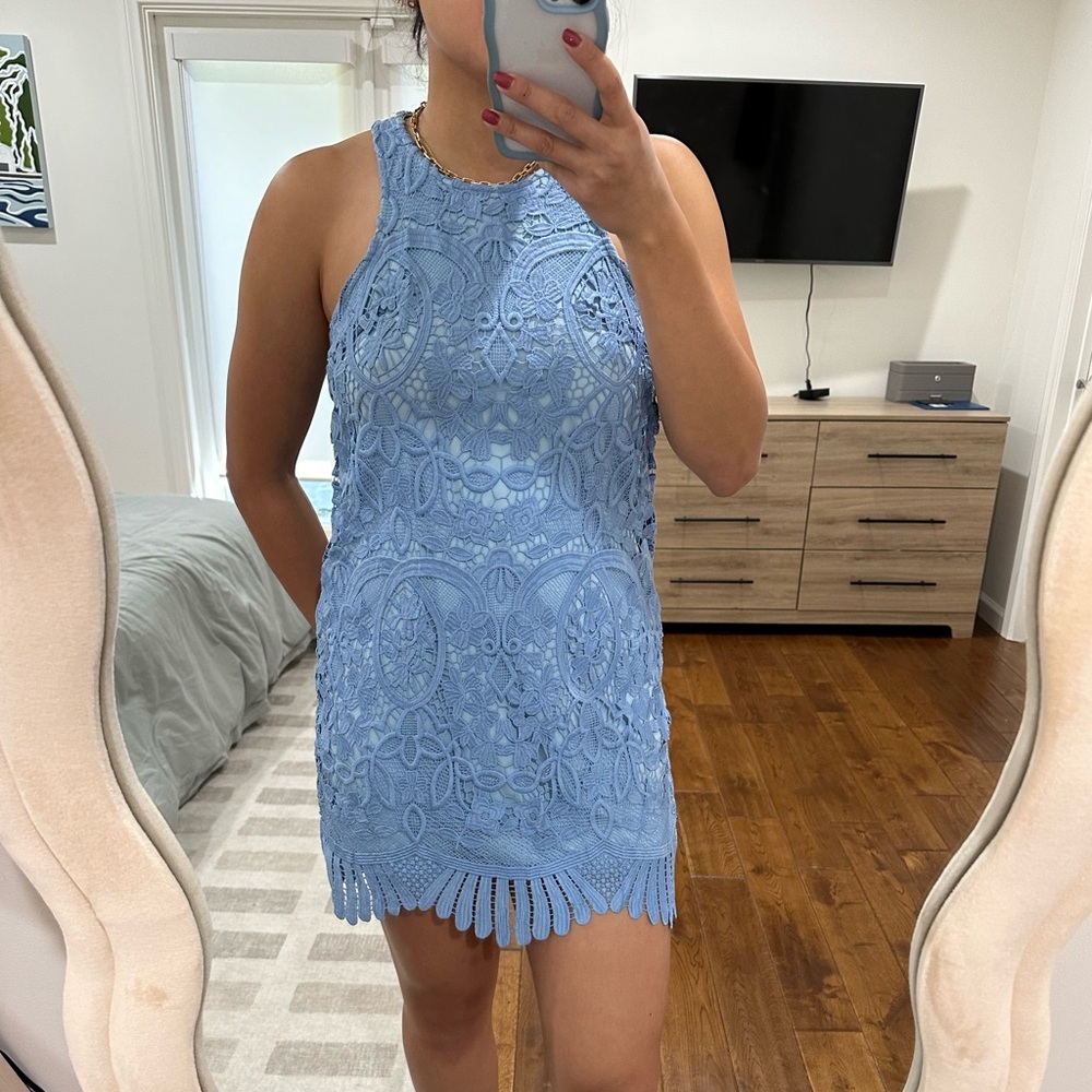Lovers + Friends Blue Lace Mini Dress